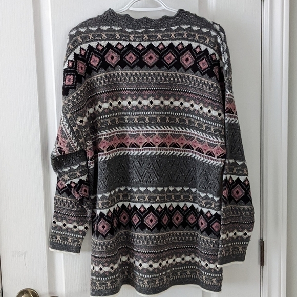 Vintage Eaton wool blend floral knit granny sweater dark green Large i1 - Picture 3 of 7